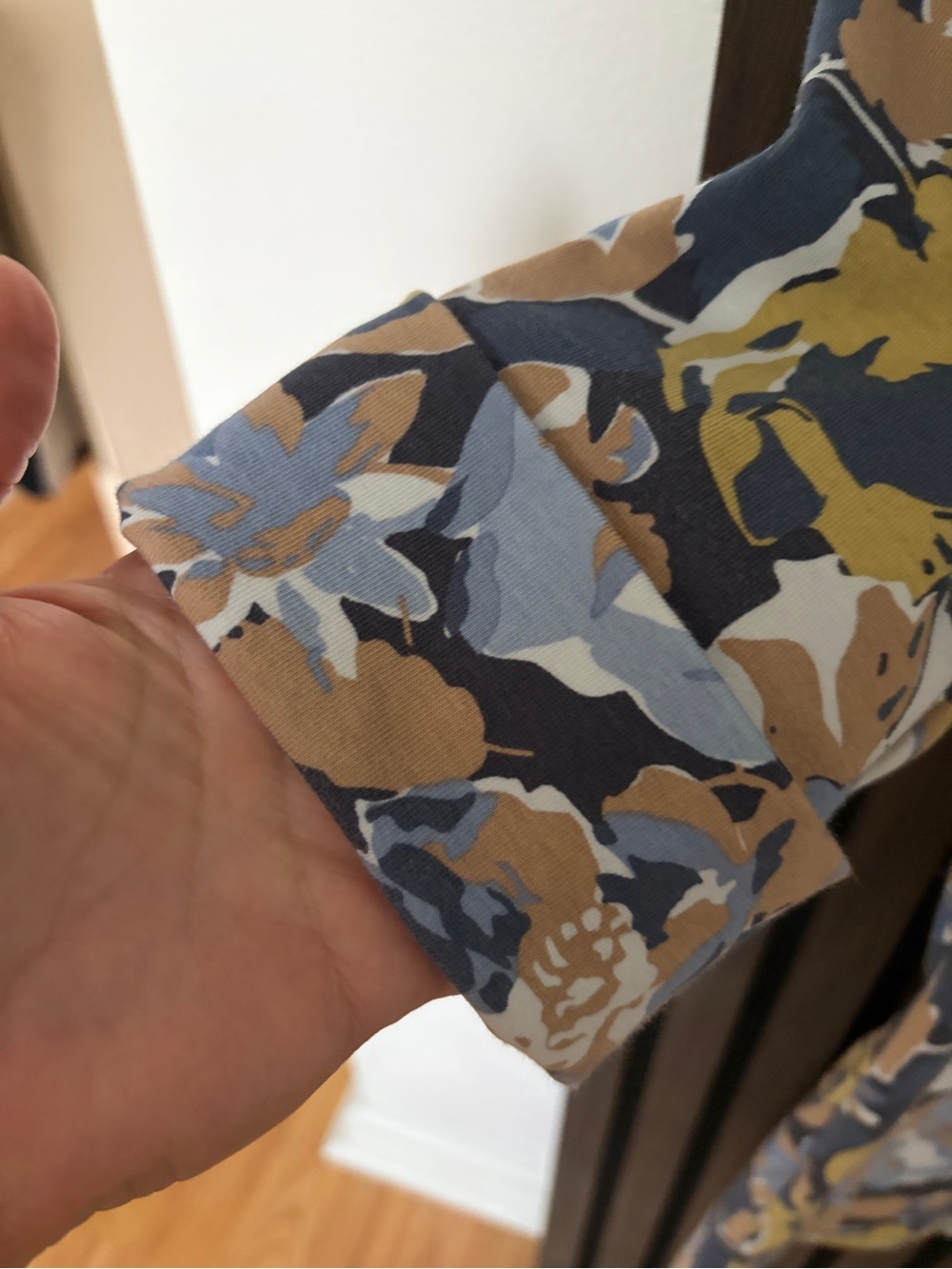 Lauren Ralph Lauren Floral Cotton Stretch Top Women’s L Blue Yellow Short Sleeve - Picture 6 of 10